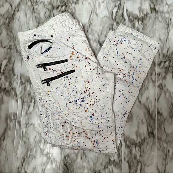 Rockstar Mens Sz 42 White Paint Splatter Denim Jeans Streetwear Distressed Urban - Picture 7 of 13